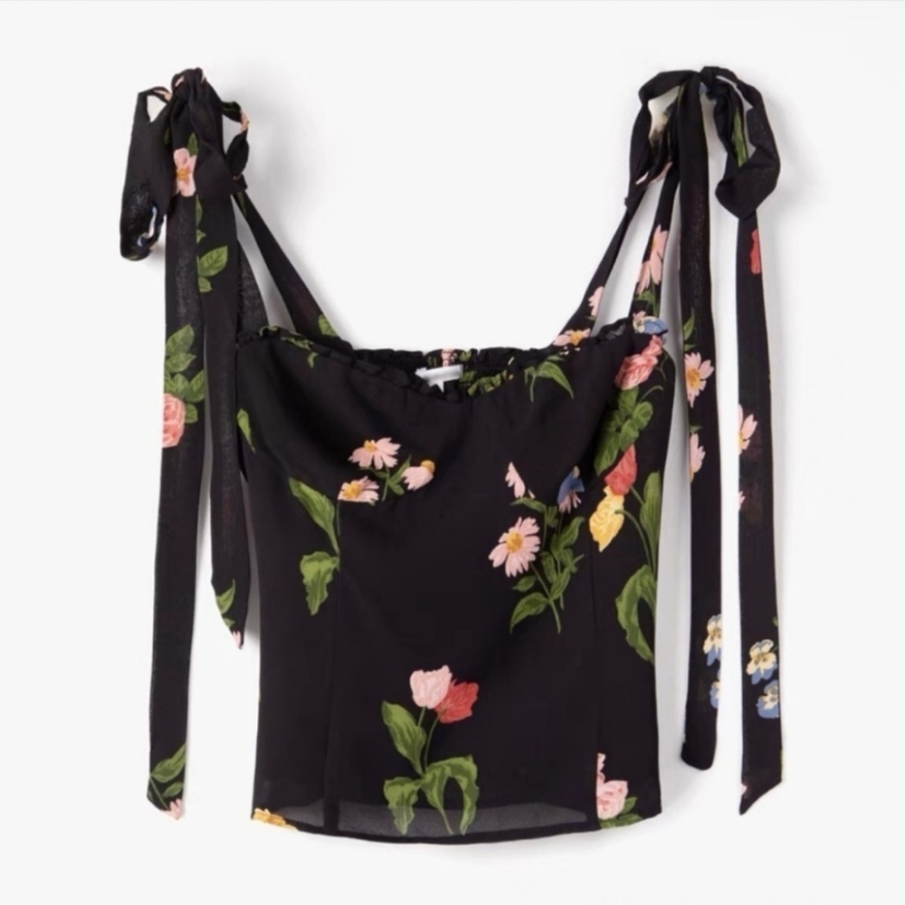 Reformation Blanca Night Bloom Black Floral Tie Top Tank Small / 4